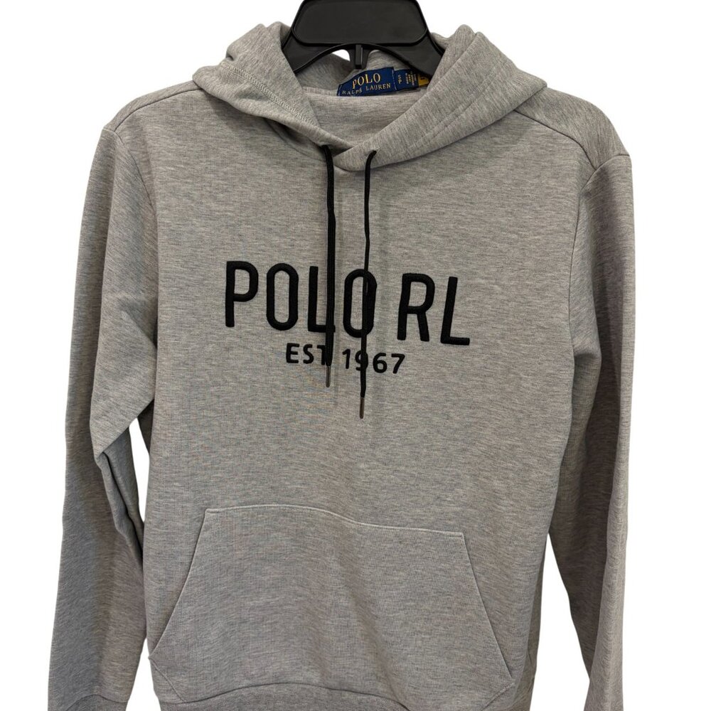 Polo By Ralph Lauren Hoodie Men's Small Gray Embossed Logo Double Knit Est 1967